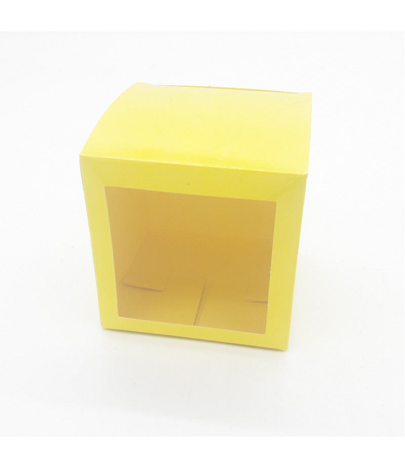 6x6x6 Cupcake ve Makaron Sunum Kutusu Sarı Renk