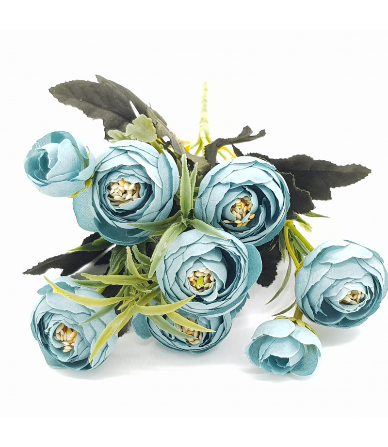 Dekoratif Yapay Çiçek Gül Buketi Açık Mavi