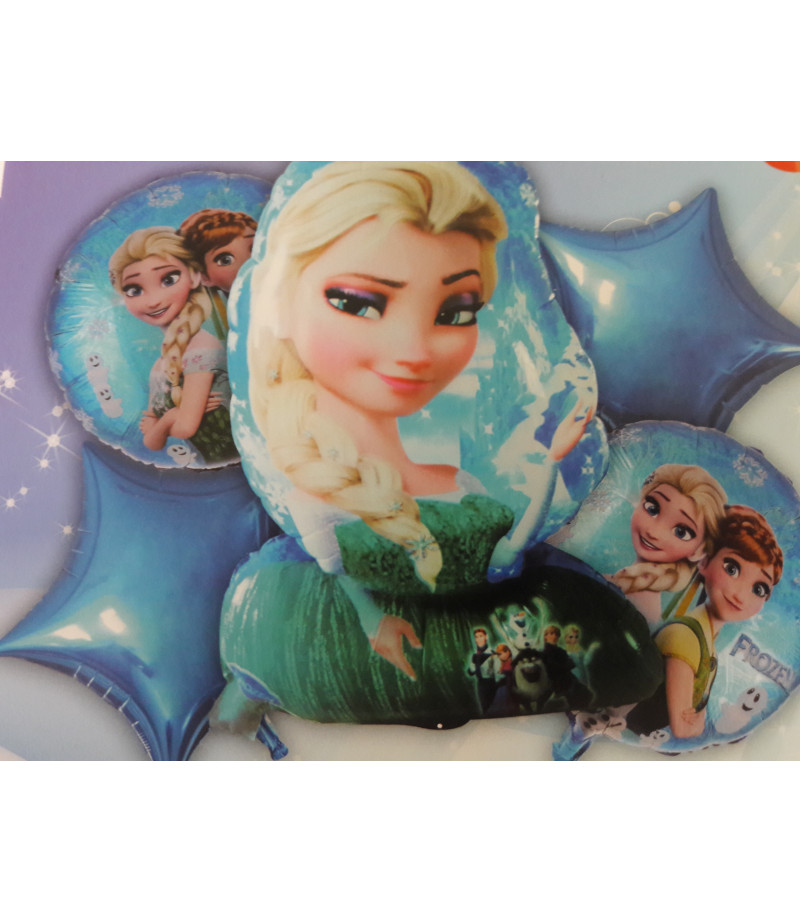 Frozen Elsa Mavi Yildiz Desenli 5 Li Balon Seti Mavi