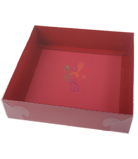 Kırmızı Renk Asetat Kutular,20x20x5cm,Adet