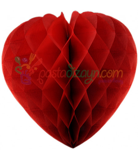 Kırmızı Renk Kalpli Petek Parti Süslemesi,30cm