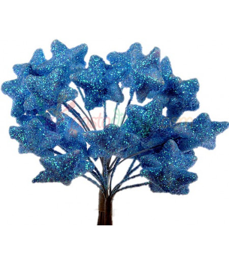 Mavi Renk Simli,Yıldızlı Süsleme Cicekleri