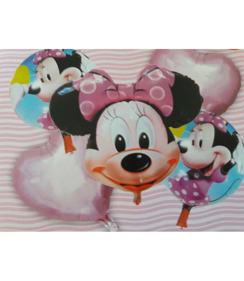 Minie Mouse Pembe Kalp  Desenli 5 Li Balon Seti Pembe