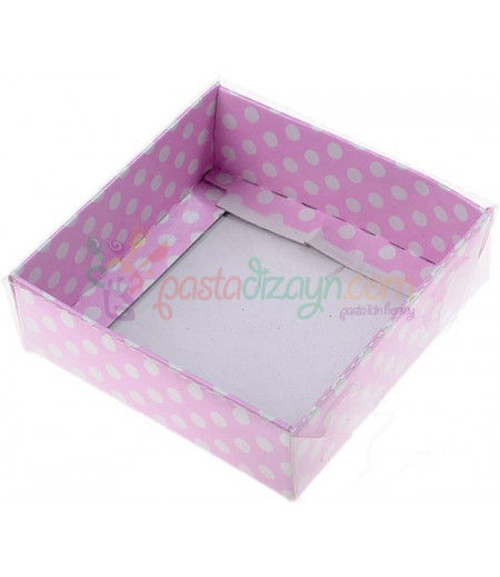 Pembe Puantiyeli Asetat Kutular,9x9x3cm,5 Adet