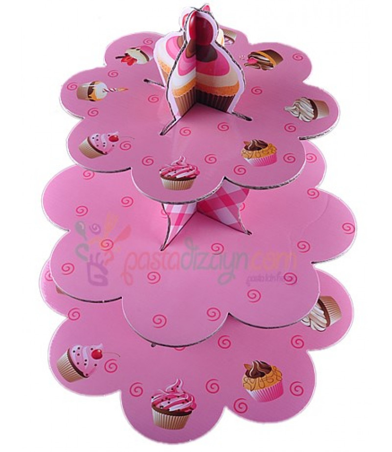 Pembe Renk Cupcake Temalı Kek Standı