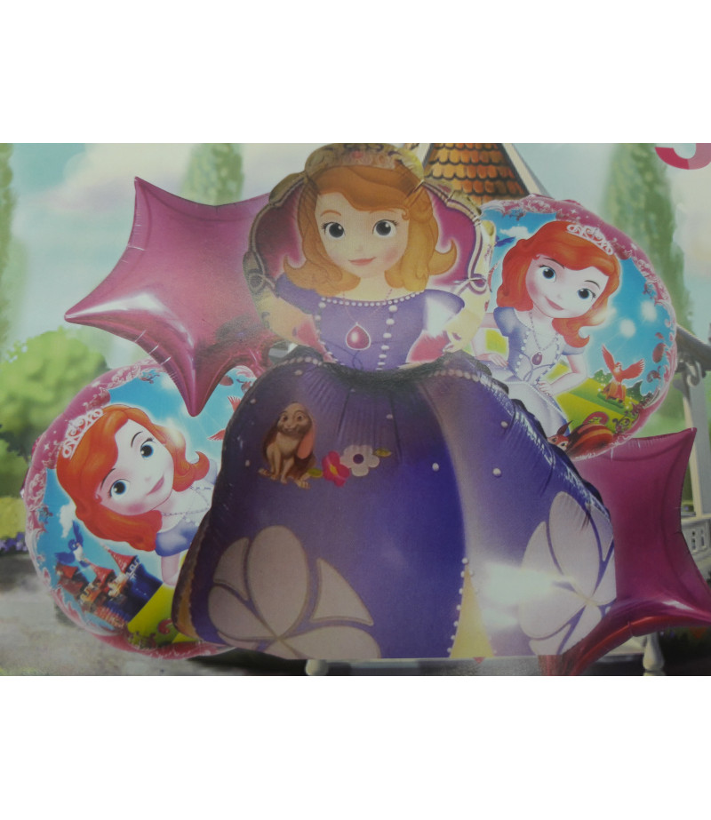 Prenses Sofia Pembe Yıldız  Desenli 5 Li Balon Seti Mor