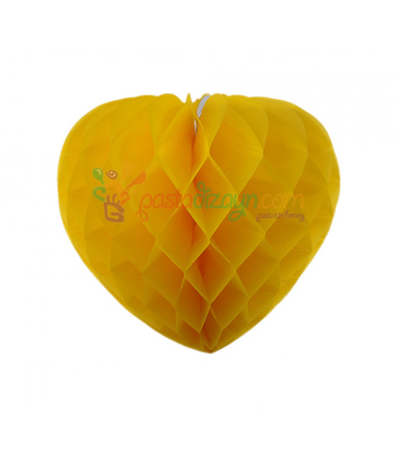 Sarı Renk Kalpli Petek Parti Süslemesi,15cm