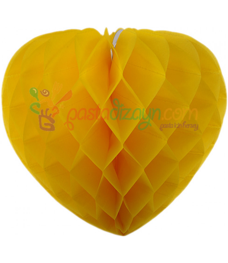 Sarı Renk Kalpli Petek Parti Süslemesi,30cm