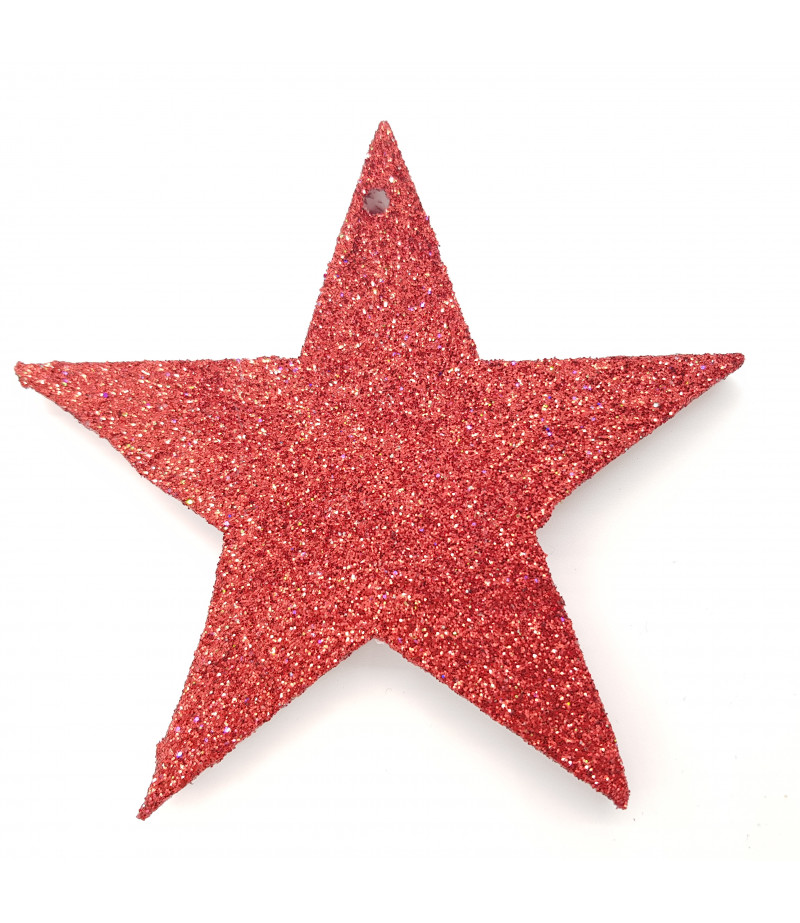 Yıldız Desenli Simli Strafor Küçük Asma Süsleme Kırmızı